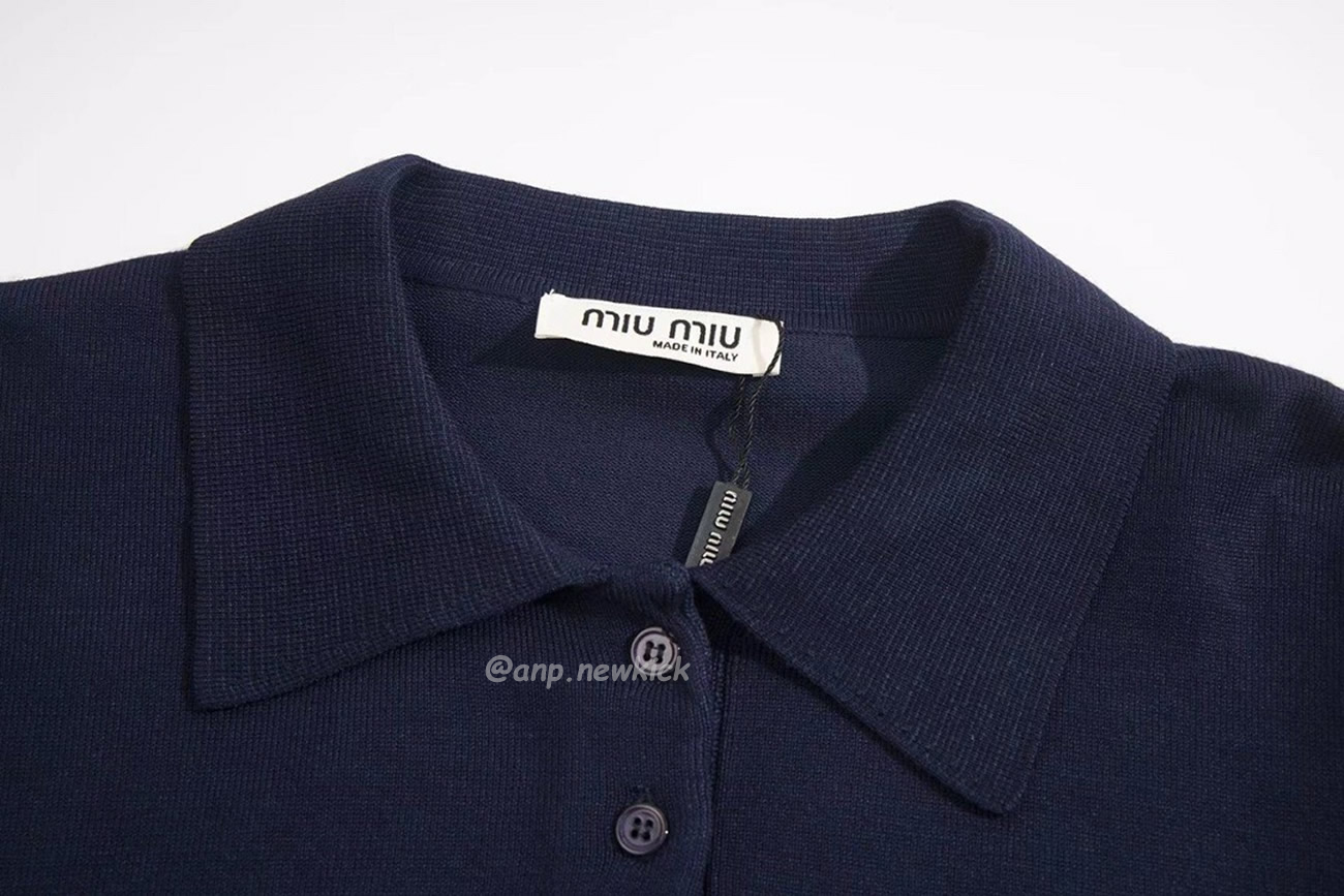 Miu Miu Logo Embroidery Polo Top In Navy (6) - www.newkick.vip
